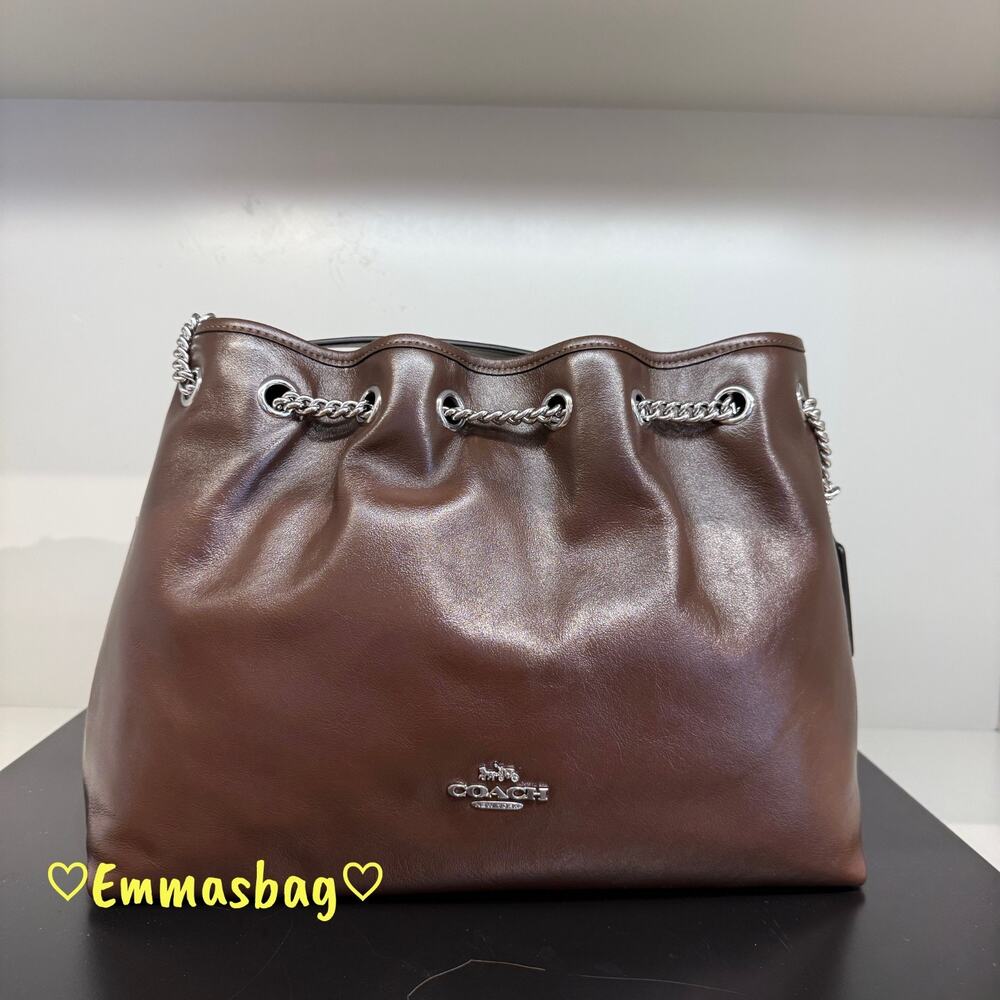 NWT Coach Evelyn Shoulder Bag CCZ79 crinkle leather/Silver/Maple